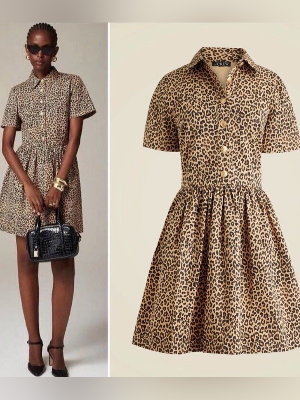 J.Crew A-Line Shirt Mini Button Front Dress Leopard Chino Sz 4